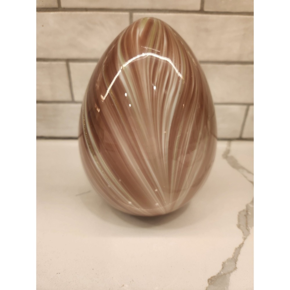 Art Glass Easter Egg Pink & White Swirl With‎ Gold Flakes Hand Blown Decor 7.5" - Picture 2 of 7